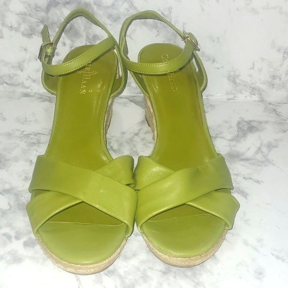 Cole Haan Nike Air Jordan Collab Sandal Wedge Green 3" Jute Wedge Shoe Whimsical - Picture 1 of 8